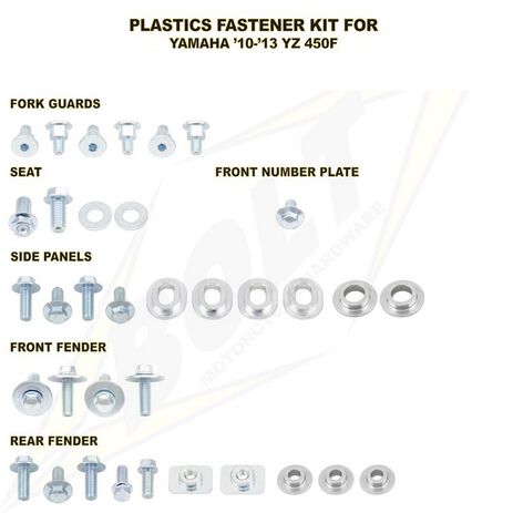 _Bolt Plastikschrauben-Kit Yamaha YZ 450 F 10-13 (Hint. Kotflügel, Gabelschutz und Seitendeckel) | BT-YAM-1010004G | Greenland MX_